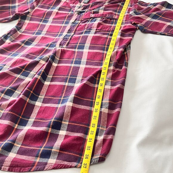 Logan Hill | 100% Cotton Long Sleeve Burgundy/Navy Plaid Sleepshirt | Size M - Picture 7 of 9